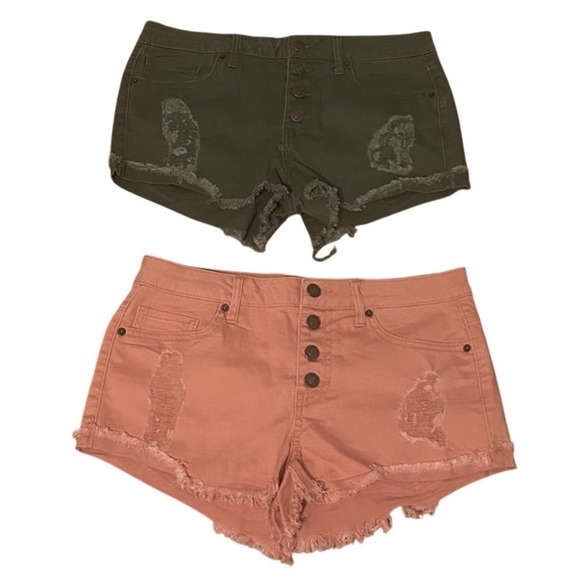 Forever 21 Pants - Forever 21 Los Angeles Distressed Denim Shorts Bundle Pink Olive Green Size 28